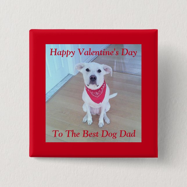 Photo of Cute White Dog with Funny Ears Red Button (Front)