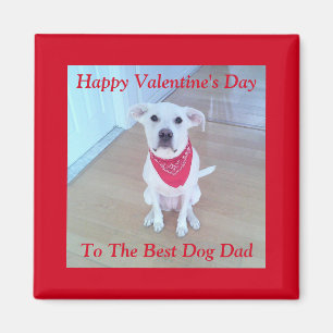 Photo of Cute White Dog with Funny Ears Red Button Magnet
