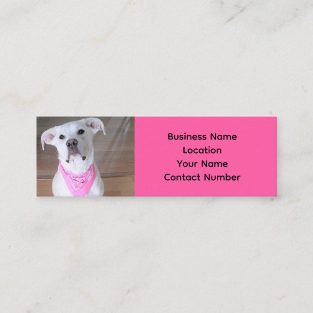 Photo of Cute White Dog with Soulful Eyes Hot Pink Mini Business Card (Front)