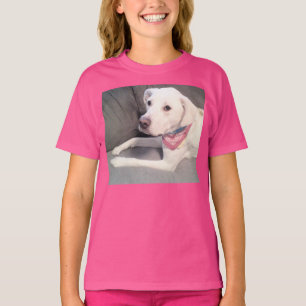 Photo of Cute White Doggy with Pink Scarf T-Shirt