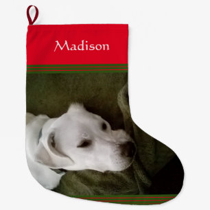 Photo of Cute White Labrador Mix Dog Large Christm Christmas Stocking