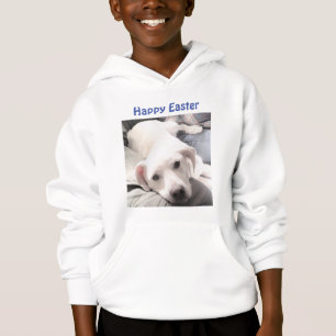 Photo of Cute White Puppy Dog Easter Gift Blue