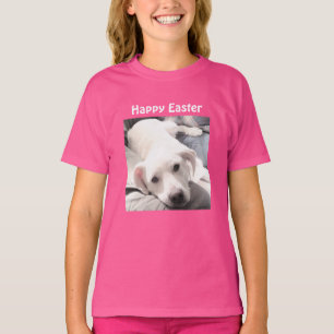 Photo of Cute White Puppy Dog Easter Gift Pink T-Shirt