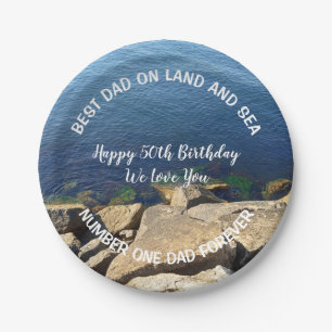Photo of Deep Blue Ocean Best Dad 50th Birthday Paper Plate