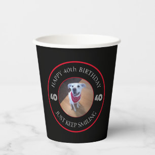 Photo of Dog Grinning Birthday 40 Black and Red Paper Cups