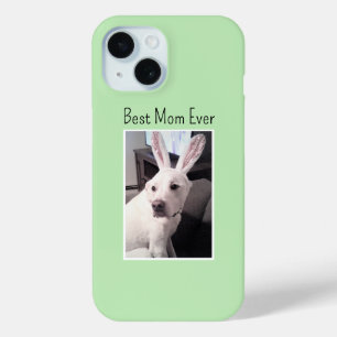 Photo of Dog Wearing Bunny Ears Best Mum Ever Sage iPhone 15 Case