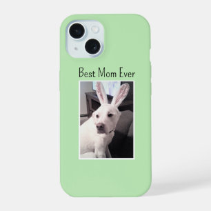Photo of Dog Wearing Bunny Ears Best Mum Ever Sage iPhone 15 Case