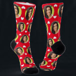 Photo of Girlfriend For Boyfriend Red White Hearts Socks<br><div class="desc">These fun photo of girlfriend for boyfriend red and white socks feature your own photo with a cute white hearts pattern, and are sure to bring your boyfriend a smile! He will think of you every time he pulls on these socks, and will love them almost as much as he...</div>