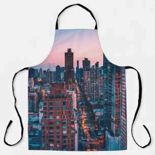 PHOTO OF HIGH-RISE BUILDINGS WITH BLUE AND PINK SK APRON