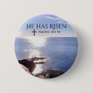 Photo of Ocean Christ has Risen Bible Verse Easter 6 Cm Round Badge