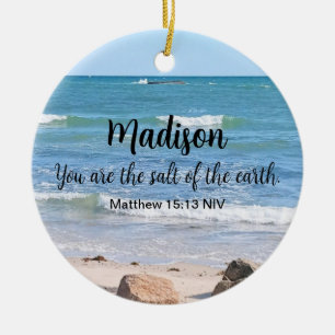 Photo of Ocean Salt of the Earth Bible Verse Blue Ceramic Tree Decoration