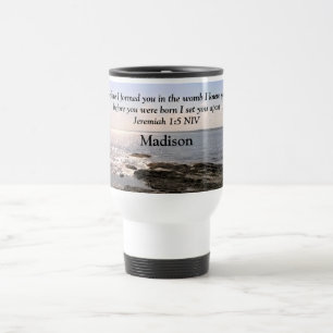 Photo of Ocean with Jeremiah 1:5 God Knew You Trav Travel Mug