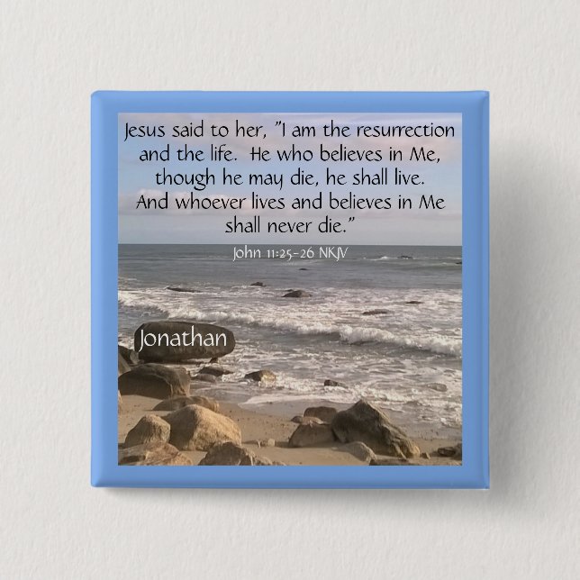 Photo of Ocean With Resurrection Scripture Easter 15 Cm Square Badge (Front)