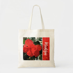 Photo of Orange Double Hibiscus Custom Name Tote Bag