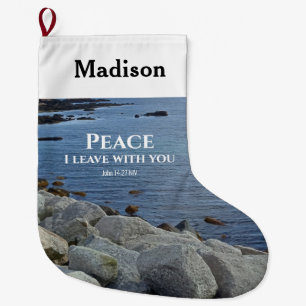 Photo of Peaceful Blue Atlantic Ocean Bible Verse Large Christmas Stocking