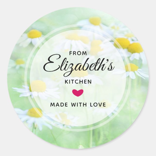 Photo of Pretty Daisies in a Field Kitchen Classic Round Sticker (Front)