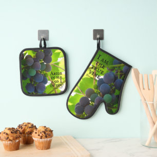 Photo of Purple Grapes Gospel of John Bible Verses Oven Mitt & Pot Holder Set