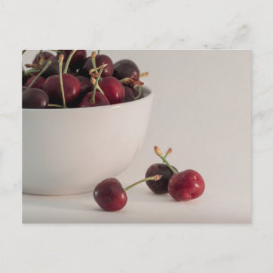 Photo Of Red Fresh Cherries Bowl In Muted Tones Postcard