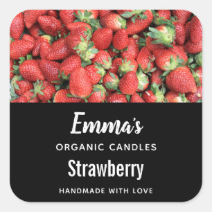 Photo of Red Juicy Strawberries Candle Business Square Sticker