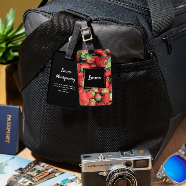 Photo of Red Juicy Strawberries Luggage Tag (Front & Back)