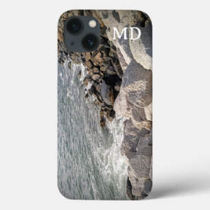 Photo of Rocky Grey Atlantic Ocean Shore Initials iPhone 13 Case