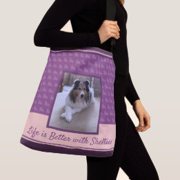 Photo of Shetland Sheepdog on Purple and Pink Crossbody Bag
