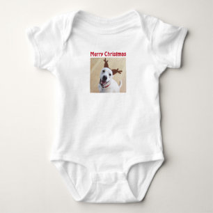 Photo of Smiling Dog Wearing Reindeer Antlers  Baby Bodysuit