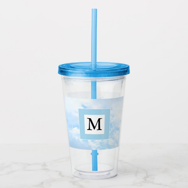 Photo of Soft Blue Sky Custom Single Initial Acrylic Tumbler (Front)