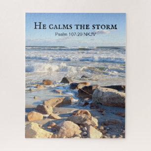 Photo of Stormy Sea He Calms the Storm Bible Verse Jigsaw Puzzle