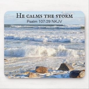 Photo of Stormy Sea He Calms the Storm Bible Verse Mouse Pad