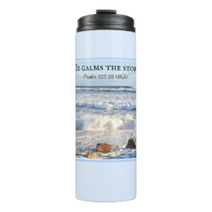 Photo of Stormy Sea He Calms the Storm Bible Verse Thermal Tumbler