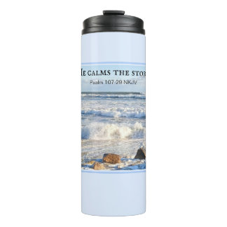 Photo of Stormy Sea He Calms the Storm Bible Verse Thermal Tumbler