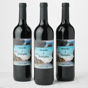 Photo of Tropical Island Coast & Sea Wedding Wine Label