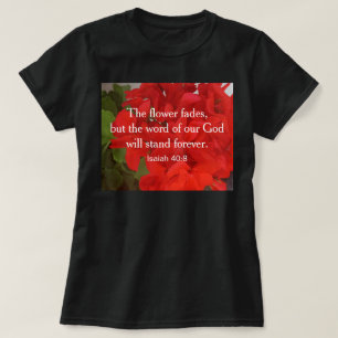 Photo of Vivid Red Flowers with Bible Verse Black T-Shirt