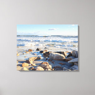 Photo of Waves at Atlantic Ocean Seashore Canvas Print