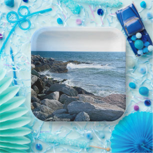 Photo of Wavy Atlantic Ocean Blue Party Paper Plate