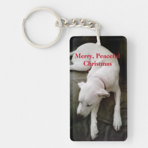 Photo of White Puppy Dog  Peacefully taking a Nap  Key Ring