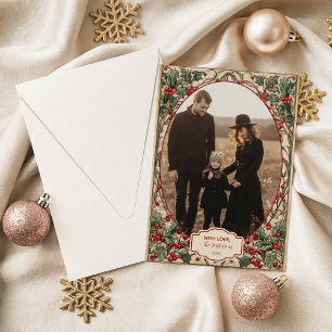Photo Old World Holly & Ivy Holiday Card