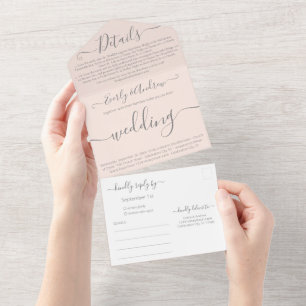 Photo on Back Simple Modern Blush Pink Wedding All In One Invitation