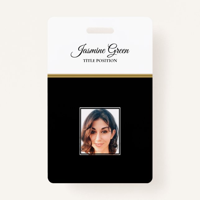 Photo On Black And White Background ID Badge (Front)