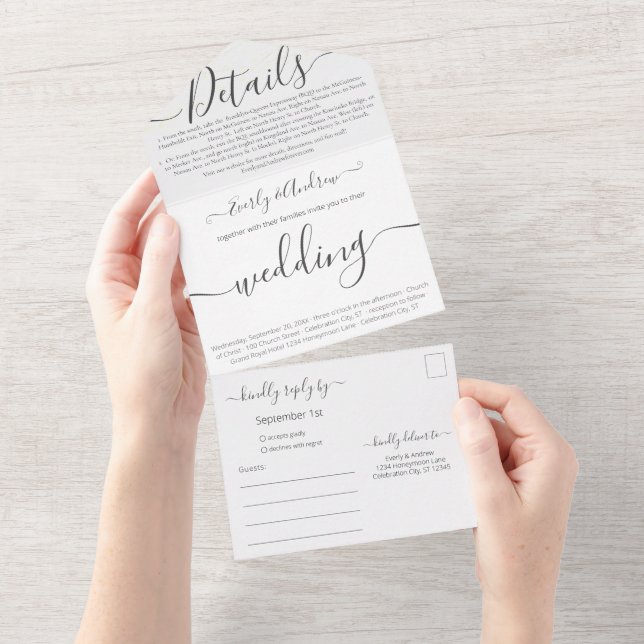 Photo on Outside Back Simple Modern Wedding All In One Invitation (Tearaway)