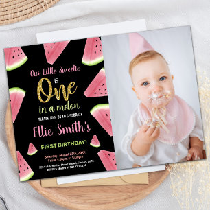 Photo One Glitter Slices Watermelon Birthday Invitation