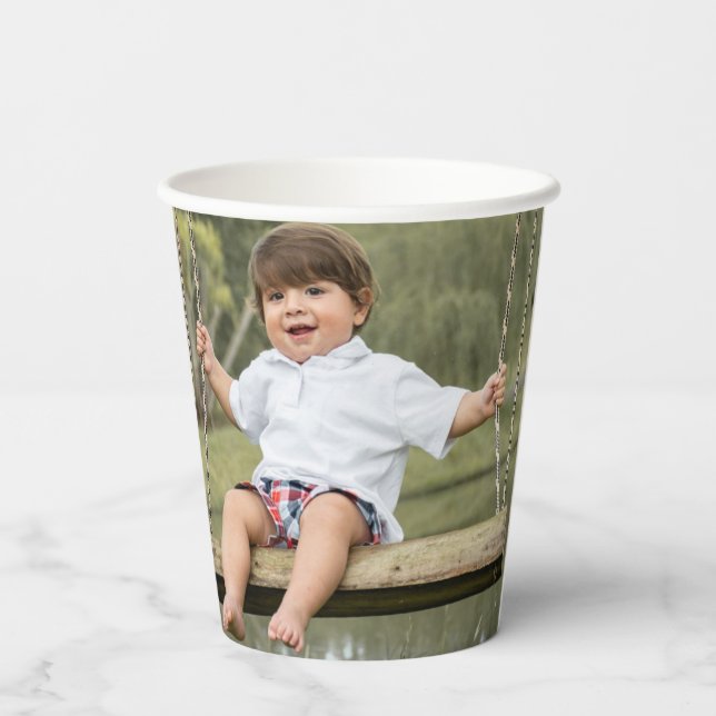 Photo One Happy Camper Boys Birthday  Paper Cups (Back)