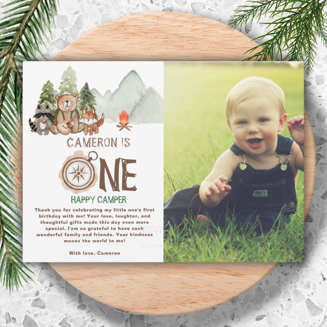 Photo One Happy Camper Wonderland 1st Birthday  Thank You Card (Creator Uploaded)