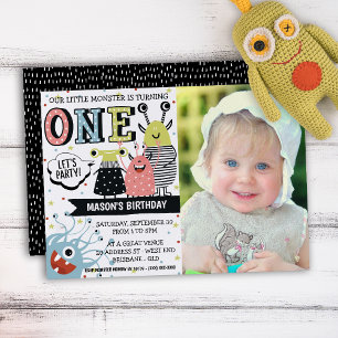 Photo One Year Old Monster Birthday Invitation