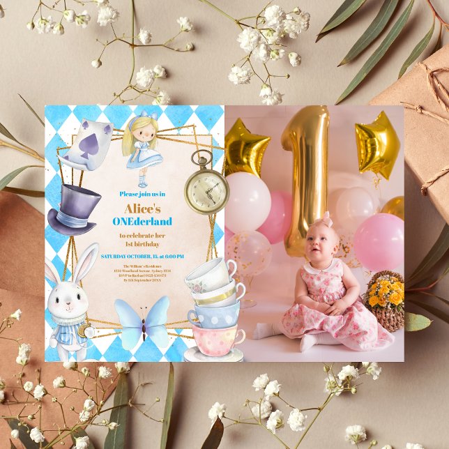 Photo Onederland Alice in Wonderland 1st Birthday  Invitation (Creator Uploaded)