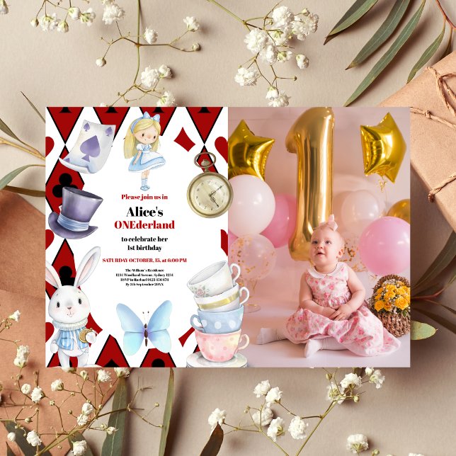 Photo Onederland Alice in Wonderland 1st Birthday  Invitation (Creator Uploaded)