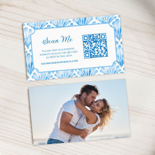 Photo Online RSVP QR Code Blue Seashell Watercolor Enclosure Card
