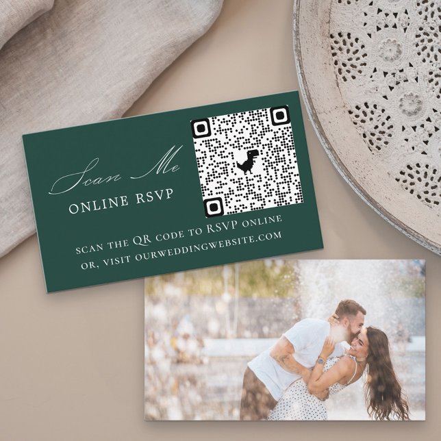 Photo Online RSVP QR Code Emerald Green Wedding Enclosure Card (Creator Uploaded)