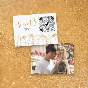 Photo Online RSVP QR Code Gold Wildflower Sketch Enclosure Card